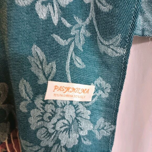 Pashmina Teal, Pink, Blue, Floral Scarf Cashmere, and Silk - Picture 7 of 9